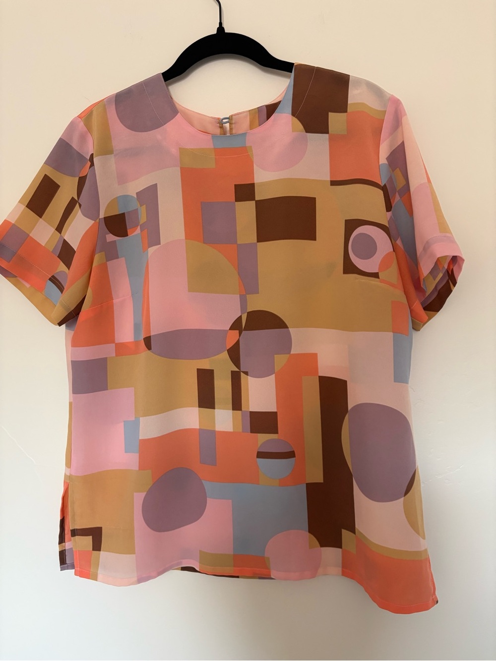 KC Studio womens vintage short sleeve geometric print top blouse